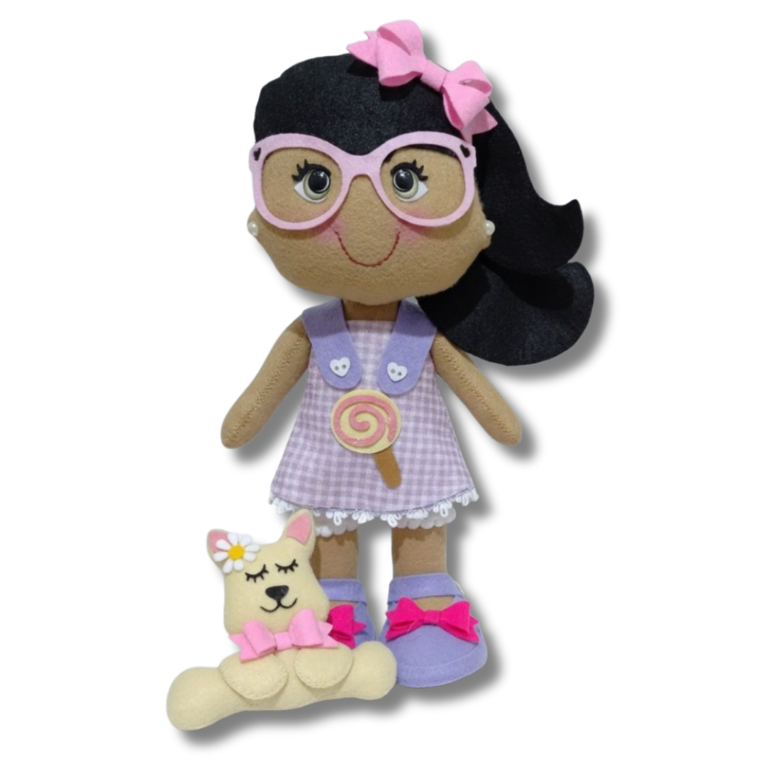 Boneca Tina + Mascote Coelhudo em Feltro