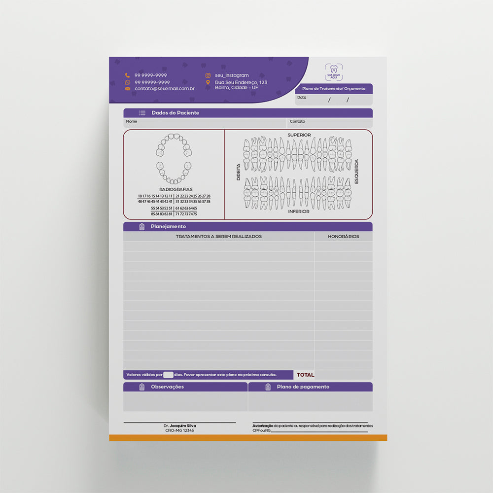 Plano de Tratamento e Orçamento | Modelo 005